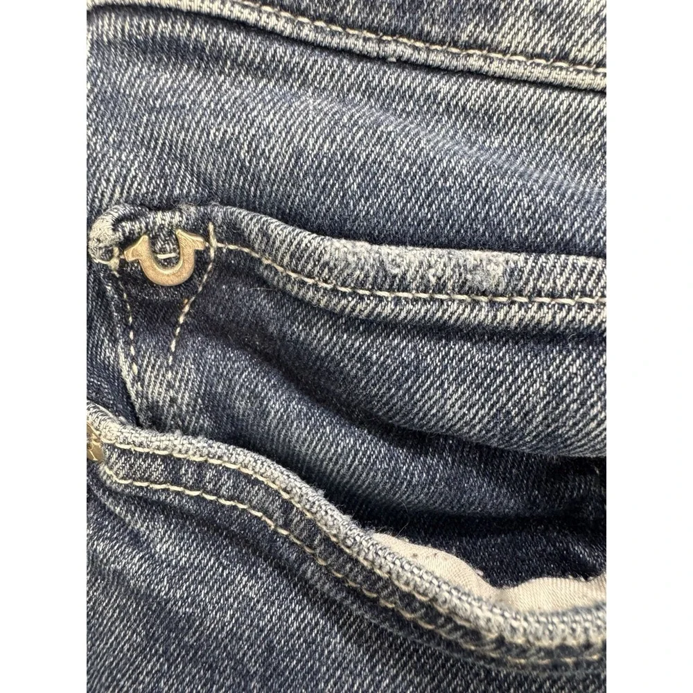 True Religion Geno Jeans Men 40x32 Blue Relaxed Slim Distress Whiskered Denim‎